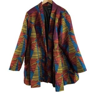 Ashro Womens Multicolor Swing Jacket sz 3X Mid Length Geometric Lined Artsy